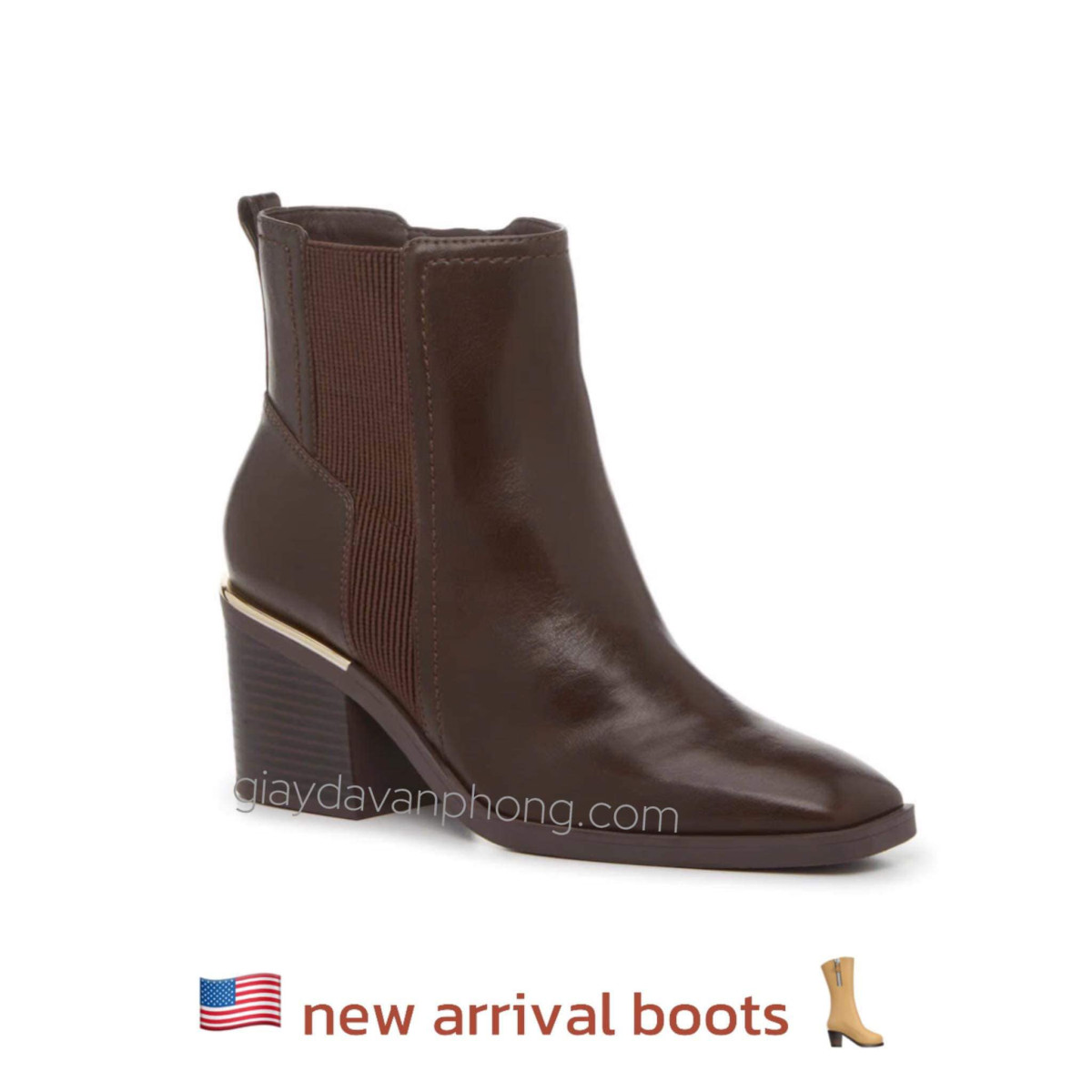 GIÀY BOOTS GÓT VUÔNG VIỀN VÀNG