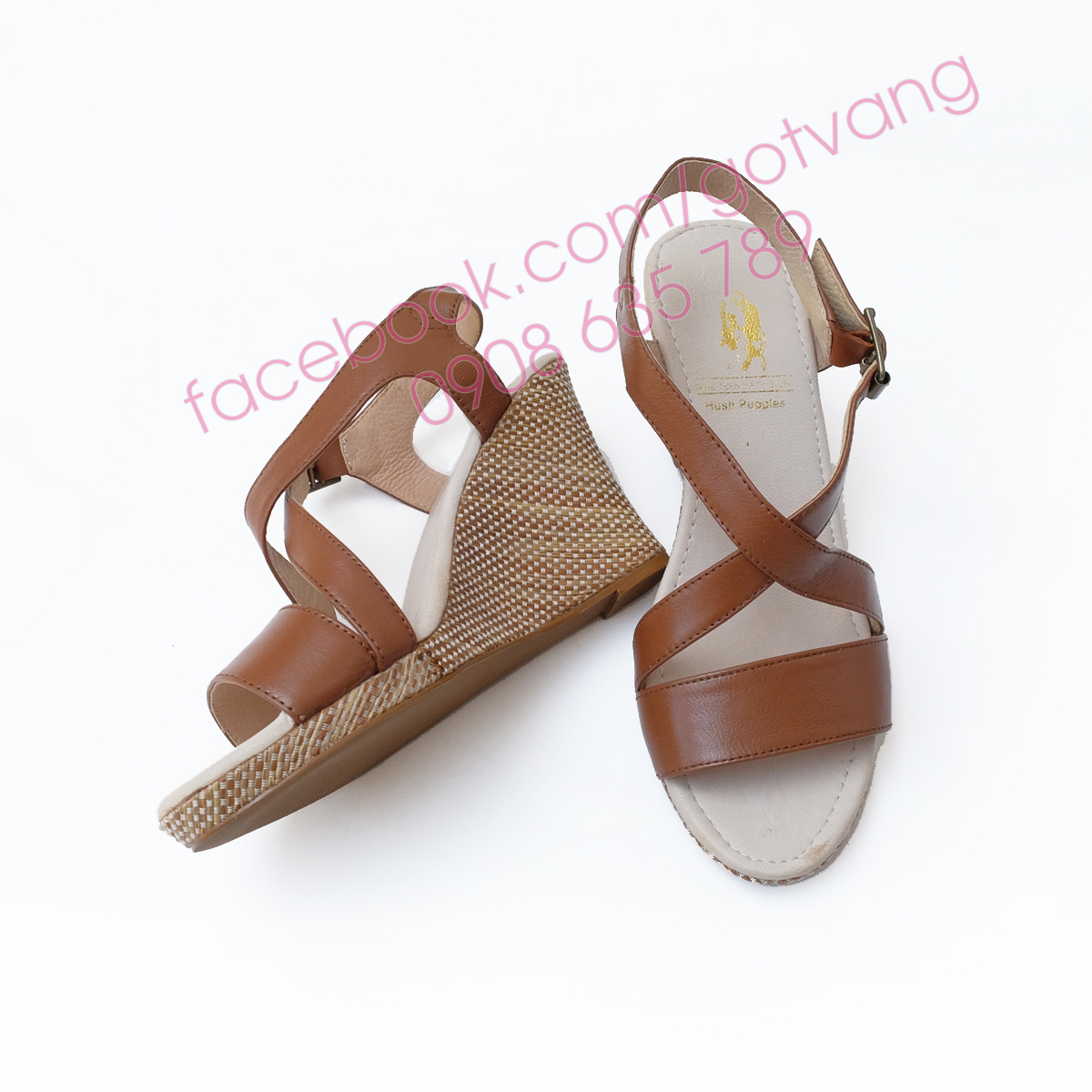 GIÀY SANDAL ĐẾ XUỒNG BỌC CÓI DA BÒ - NÂU