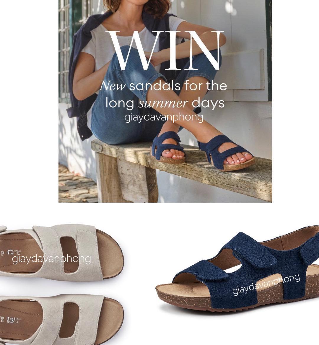 Xăng đan 2 quai dán da thật Hotter