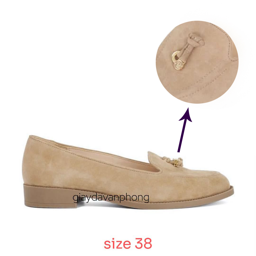 Giày Loafer da lộn đế bệt đính tua rua khóa kim loại