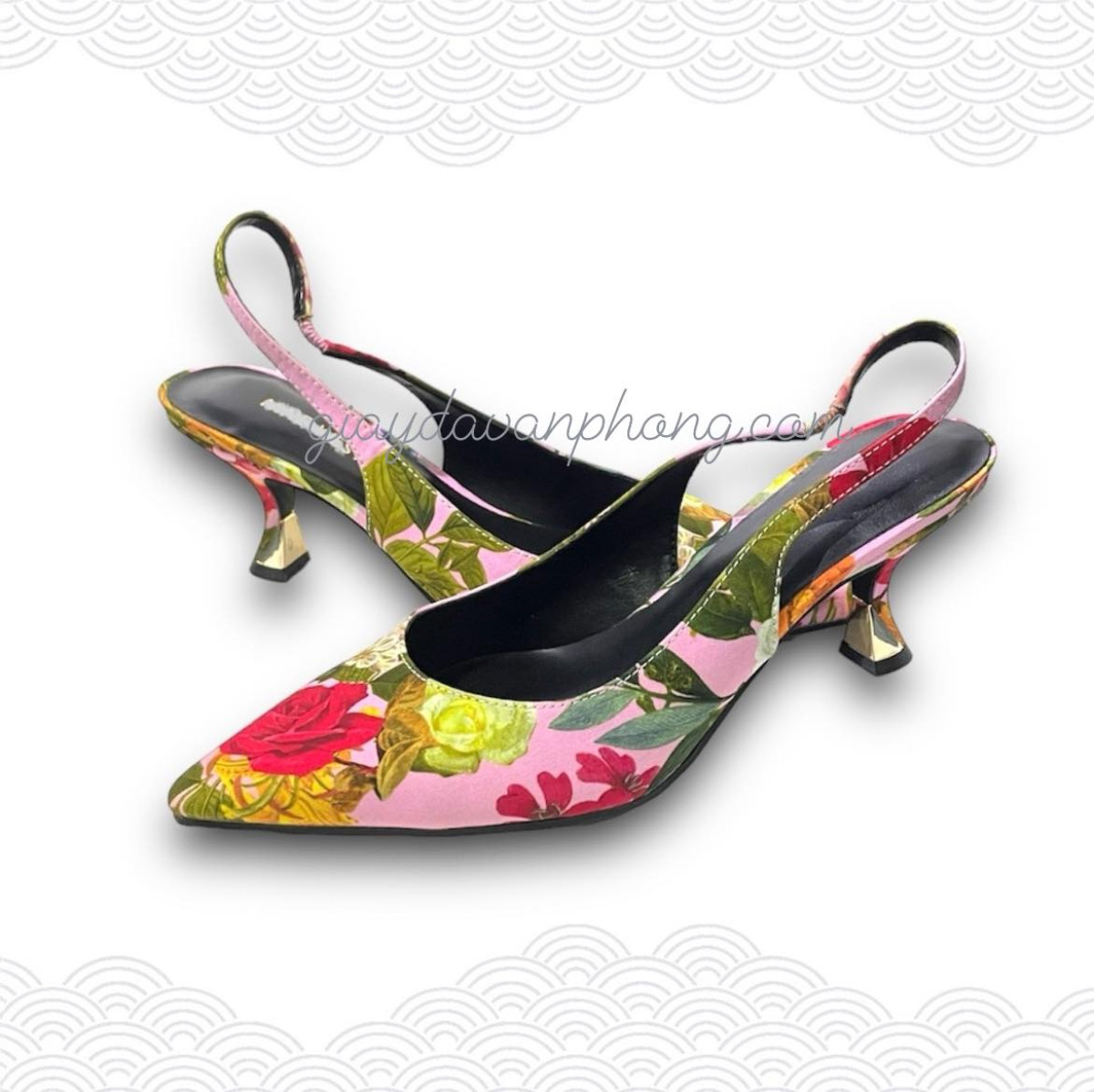 GIÀY SLINGBACK GÓT LOE PHỐI HOA