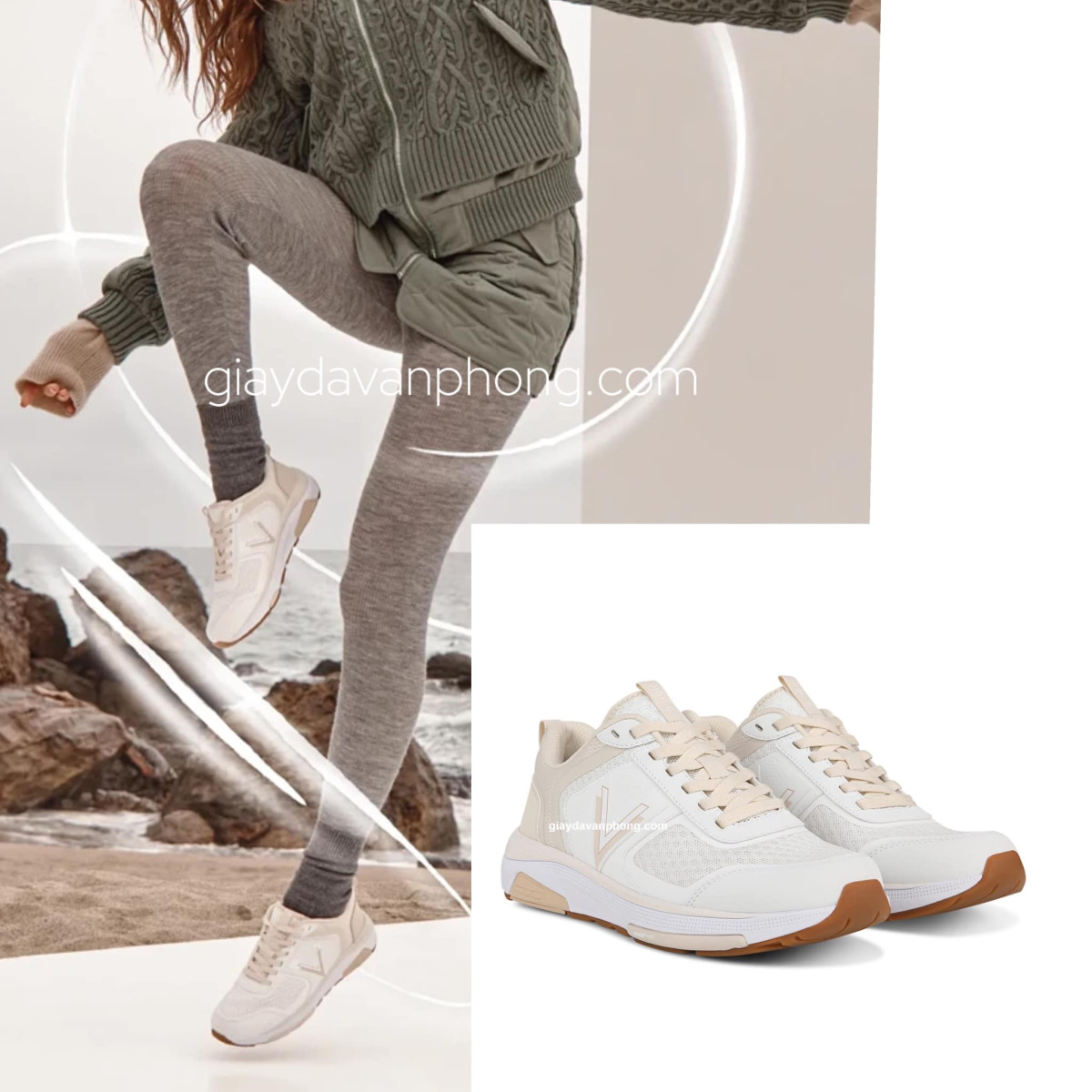 GIÀY SNEAKERS KEM DA THẬT